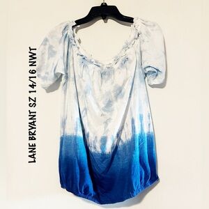 Lane Bryant Blue Tie Dye Peasant Style Top NWT 14/16